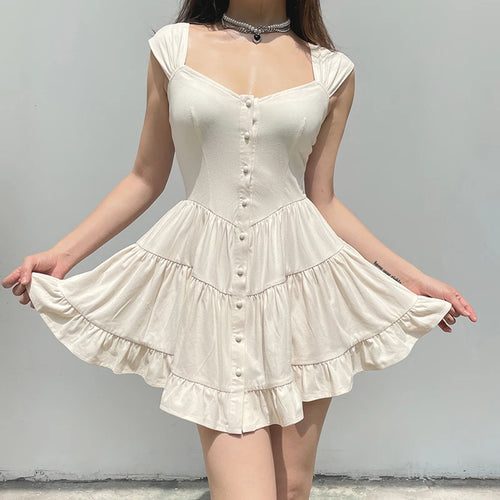 Load image into Gallery viewer, Fashion Square Neck Fold Buttons Birthday Party Dress Female Casual Boho Vacation A-Line Summer Dress Mini Chic Frill
