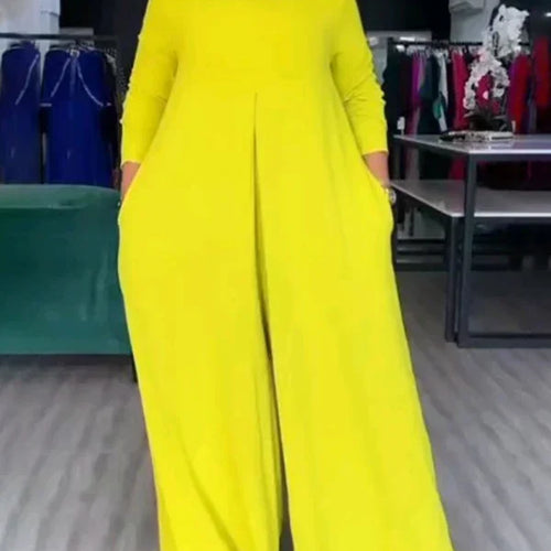 Load image into Gallery viewer, Summer Fashion Afican Loose Soild Color JumpSuits for Women with Pockets Round-Neck Wide Leg Pants Jumpsuit Female
