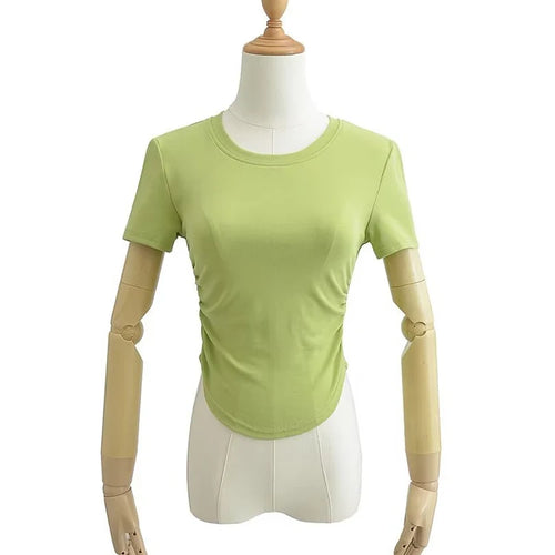 Load image into Gallery viewer, 2024 Harajuku Women Crew Neck Short Sleeve Cotton Tee With Ruched Sides Detail T-shirts
