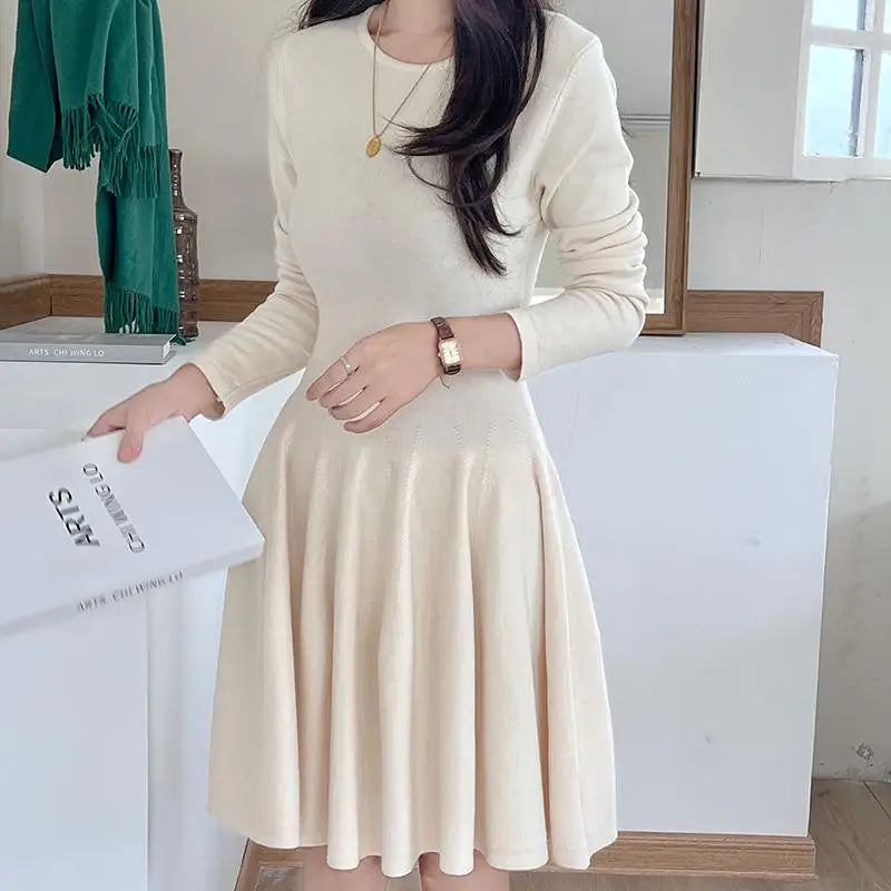 Women Long Sleeve Knit Mini Dress Slim Elegant Korean Style Streetwear 2023 Autumn Winter Club Evening Party Dress