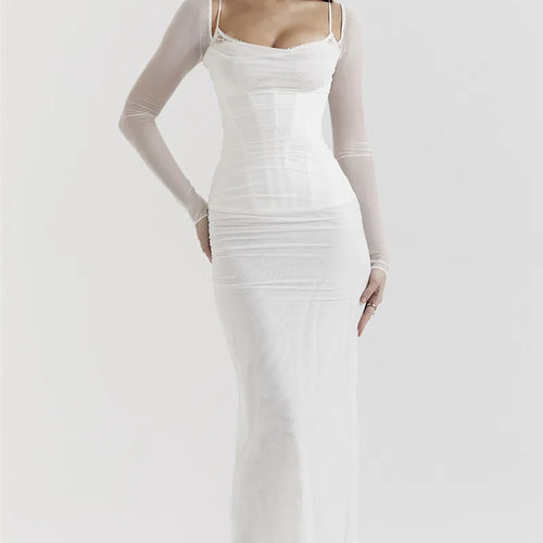 Load image into Gallery viewer, Elegant Sheer Long Sleeve Sexy Maxi Dress For Women Fashion Mesh Strapless Backless Club Party Sexy Long Dress New
