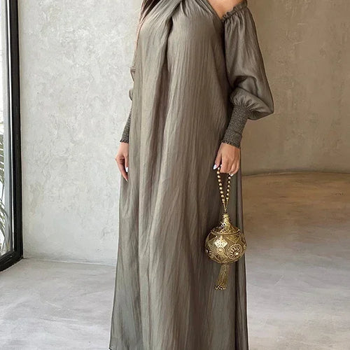 Load image into Gallery viewer, American Retro Halter-neck Loose Dress Cold Shoulder Puff Sleeves H-line Maxi Dress 2025 New Elegant Evening Dresses
