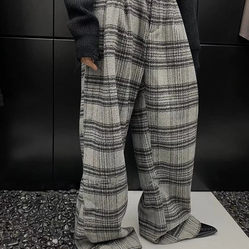 Load image into Gallery viewer, Colorblock Plaid Casual Loose Pants For Women High Waist Patchwork Button Minimalist Wide Leg Pant Female Fashion
