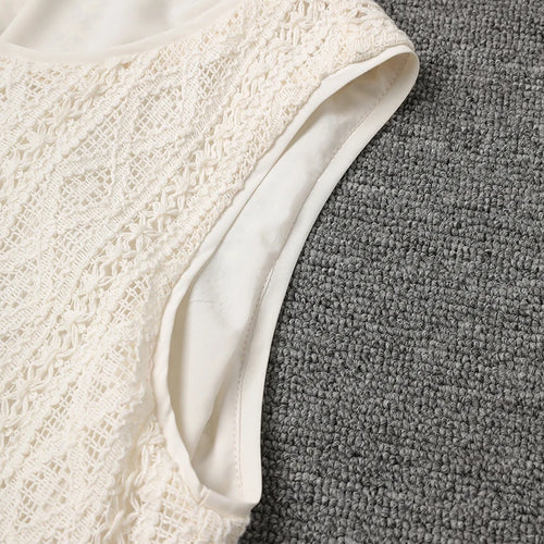 Load image into Gallery viewer, Women Beige Knitting Spliced Elegant Midi Vest Dress New Round Neck Sleeveless Fashion Tide Spring Summer 2025 CPG3068
