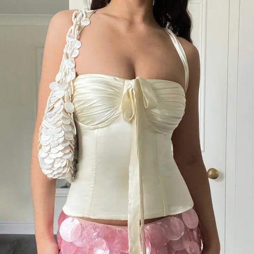 Load image into Gallery viewer, Sexy Strapless Hanging Collar Satin Tight Tie Women Top Vest Elegant Backless Slim Female Vest Spring/summer New 2025

