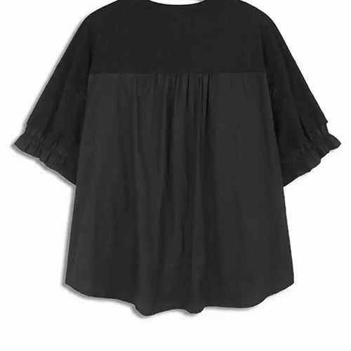 Load image into Gallery viewer, Women Green Ruffles Irregular Big Size Casual T-shirt New Round Neck Short Sleeve Fashion Tide Spring Summer 2025 1DJ0078
