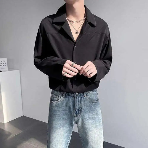 Load image into Gallery viewer, Men&#39;s Shirts Long Sleeve Trendy New Korean Style Single Breasted Stylish Suit Collar Loose Shoulder Design Male Tees 9W1871
