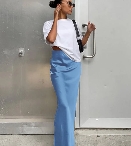 Elegant Satin Black Trumpet Skirts Fashion Slim High Waist Skirts Women Female 2024 Solid Office Long Skirt Spring Summer