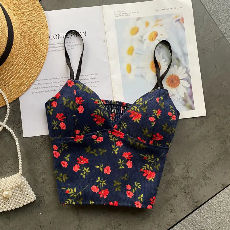 Women Retro Strap Tops Summer V Neck Sleeveless Backless Slim Tank Top Chic Print Sexy Off Shoulder Short Camis Y2k