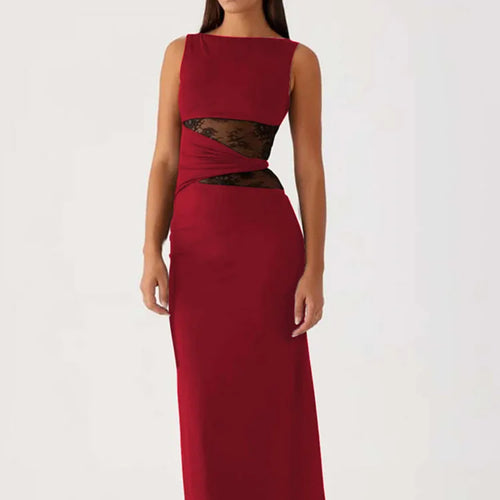 Load image into Gallery viewer, Sheer Lace Sleeveless Sexy Maxi Dress For Women Gown Summer Patchwork Fashion O Neck Bodycon Long Tank Dress Vestido
