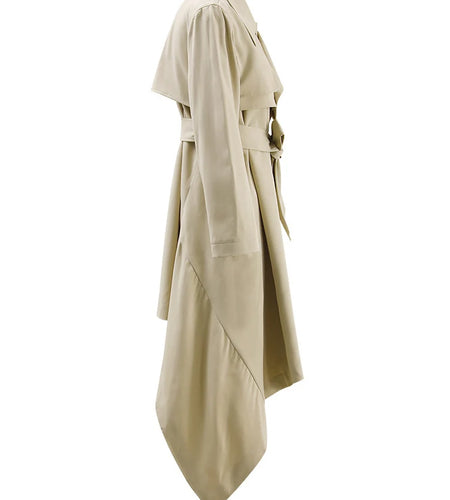 Women Khaki Irregular Hem Big Size Long Trench New Lapel Long Sleeve Windbreaker Fashion Tide Spring Autumn 2025 YX0378