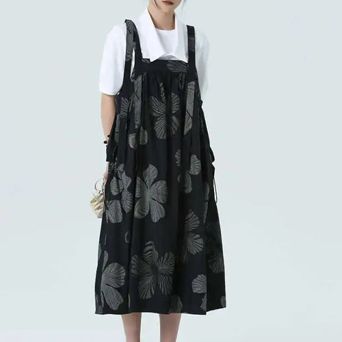 Load image into Gallery viewer, Women Black Pattern Printed Big Size Strap Dress New Square Collar Sleeveless Fashion Tide Spring Autumn 2025 1DH4956
