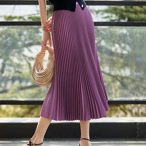 Load image into Gallery viewer, 12 Colors Solid Purple Green Skirt Women High Waisted Summer Long Skirt New 2024 Elegant Ladies Office Skirts Midi Spring C-018

