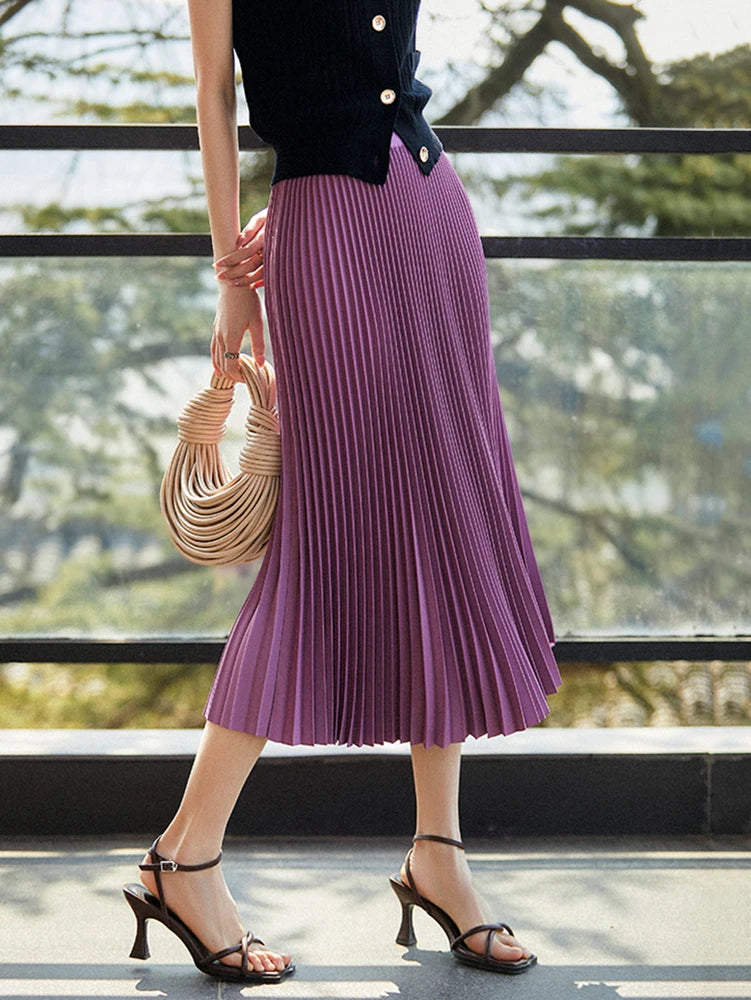 12 Colors Solid Purple Green Skirt Women High Waisted Summer Long Skirt New 2024 Elegant Ladies Office Skirts Midi Spring C-018
