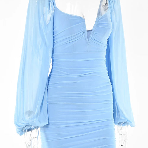 Load image into Gallery viewer, Backless Pleated Dress Women New Year 2022 Elegant Casual Solid Double Layer Mesh Mini Evening Dresses Female Clothing
