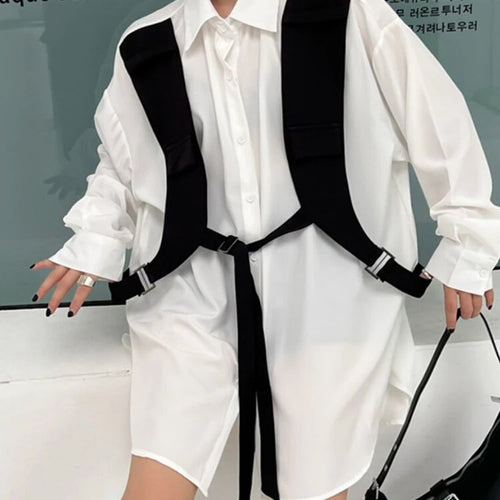 Load image into Gallery viewer, Colorblock Casual Loose Shirts For Women Lapel Long Sleeve Spliced Single Breasted Designer Blouses Female Fashion
