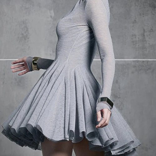 Load image into Gallery viewer, Slimming Spliced Folds Minimalist Dresses for Women Round Neck Long Sleeves Temperament Dress Female Clothing New
