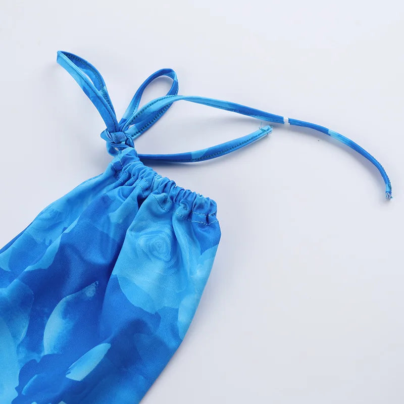 Blue Floral Print Sexy Maxi Dress For Women Gown Autumn New Square Collar Long Sleeve Lace-up Sexy Long Dress Elegant