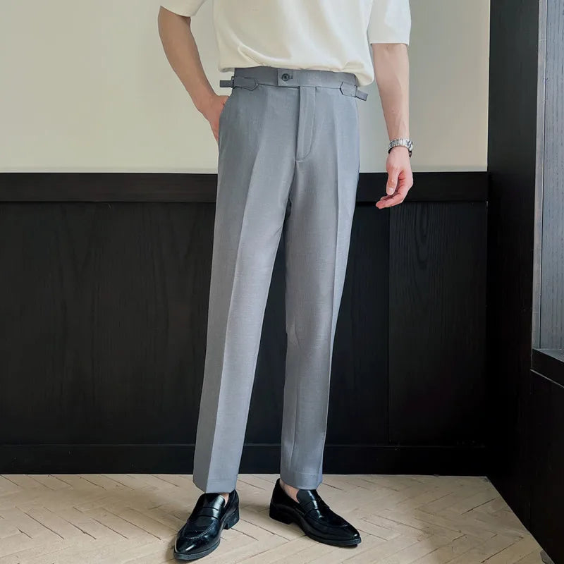 Men's New Casual Men Suit Pants Solid Color Design Groomsman's Trousers Straight Leg Male Bottoms Spring 2025 9W1572