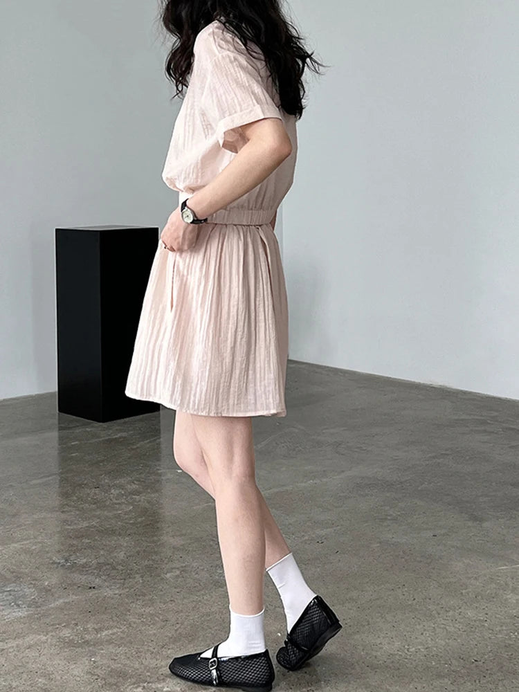 Beige Shirt Thin Half-body Skirt Two Pieces Suit New Lapel Short Sleeve Women Fashion Tide Spring Summer 2025 1DJ1239