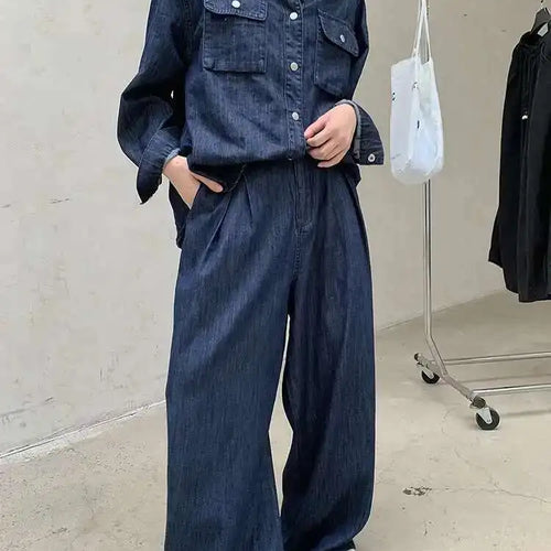 Load image into Gallery viewer, High Waist Wide Blue Denim Pleated Long Casual Leg Jeans New Women Trousers Fashion Tide Spring Autumn 2025 1DH8349
