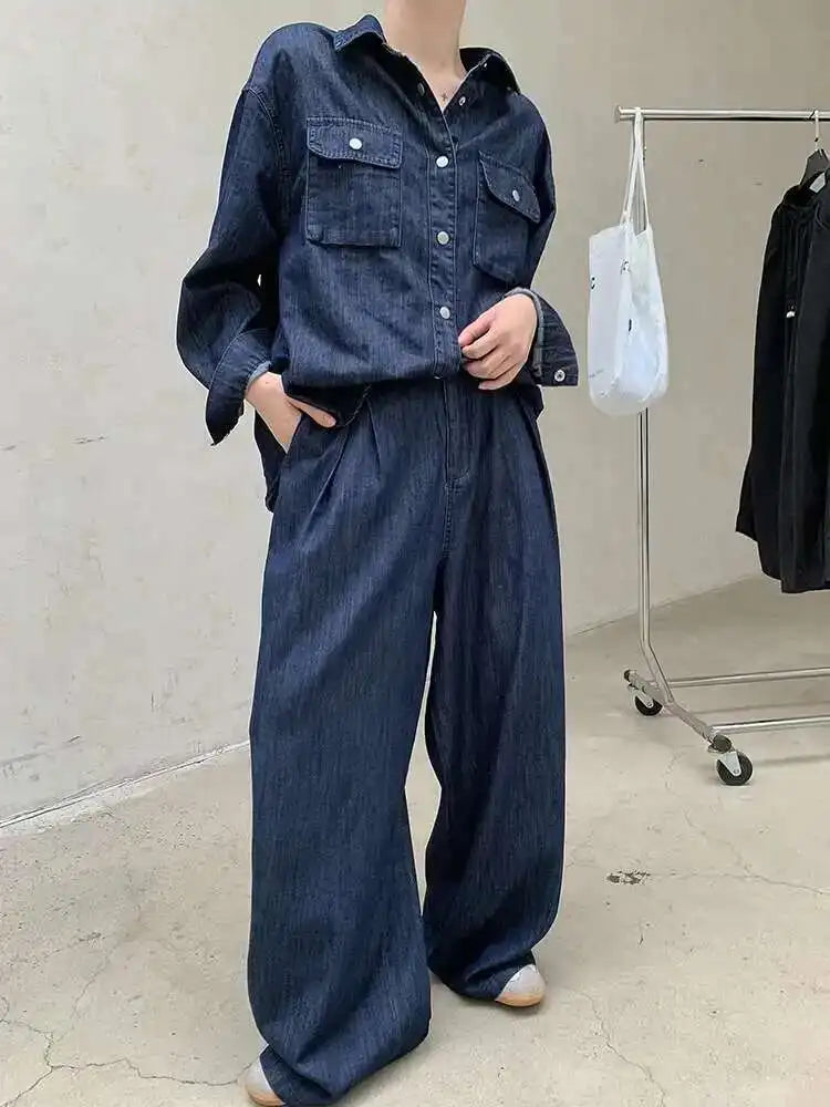 High Waist Wide Blue Denim Pleated Long Casual Leg Jeans New Women Trousers Fashion Tide Spring Autumn 2025 1DH8349