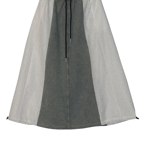 Load image into Gallery viewer, High Elastic Waist Black Lace Denim Color-block A-line Half-body Skirt Women Fashion Tide New Spring Autumn 2025 1DJ1293
