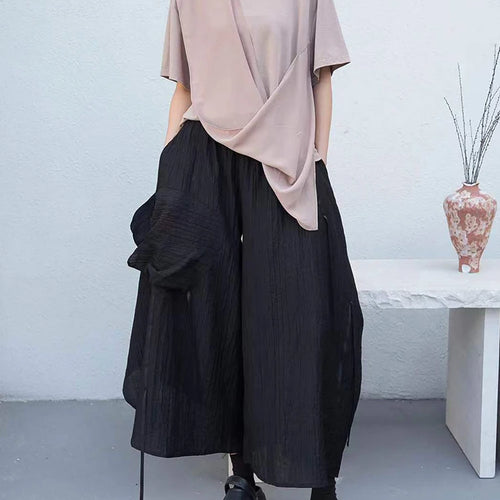 Load image into Gallery viewer, Women White Irregular Pleated Big Size Casual T-shirt New Round Neck Short Sleeve Fashion Tide Spring Summer 2025 1DJ0214
