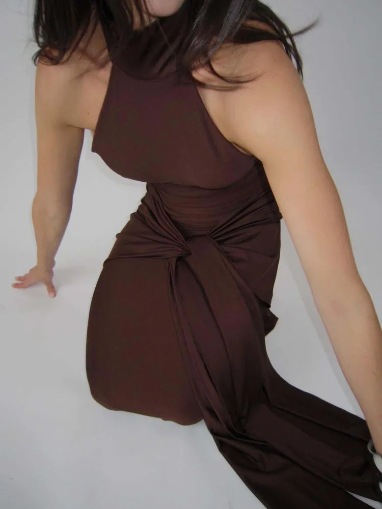 Sexy Sleeveless Backless Lace Up Evening Dress Women's Elegant Slim Fit Maxi Dress Female Elegance Party Vesidos 2024