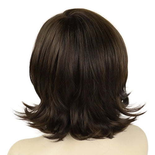 Load image into Gallery viewer, Synthetic Brown Wigs for White Woman Short Curly Wig with Side Bangs Mix Brown Wig for Seniors Women Old Lady Wig
