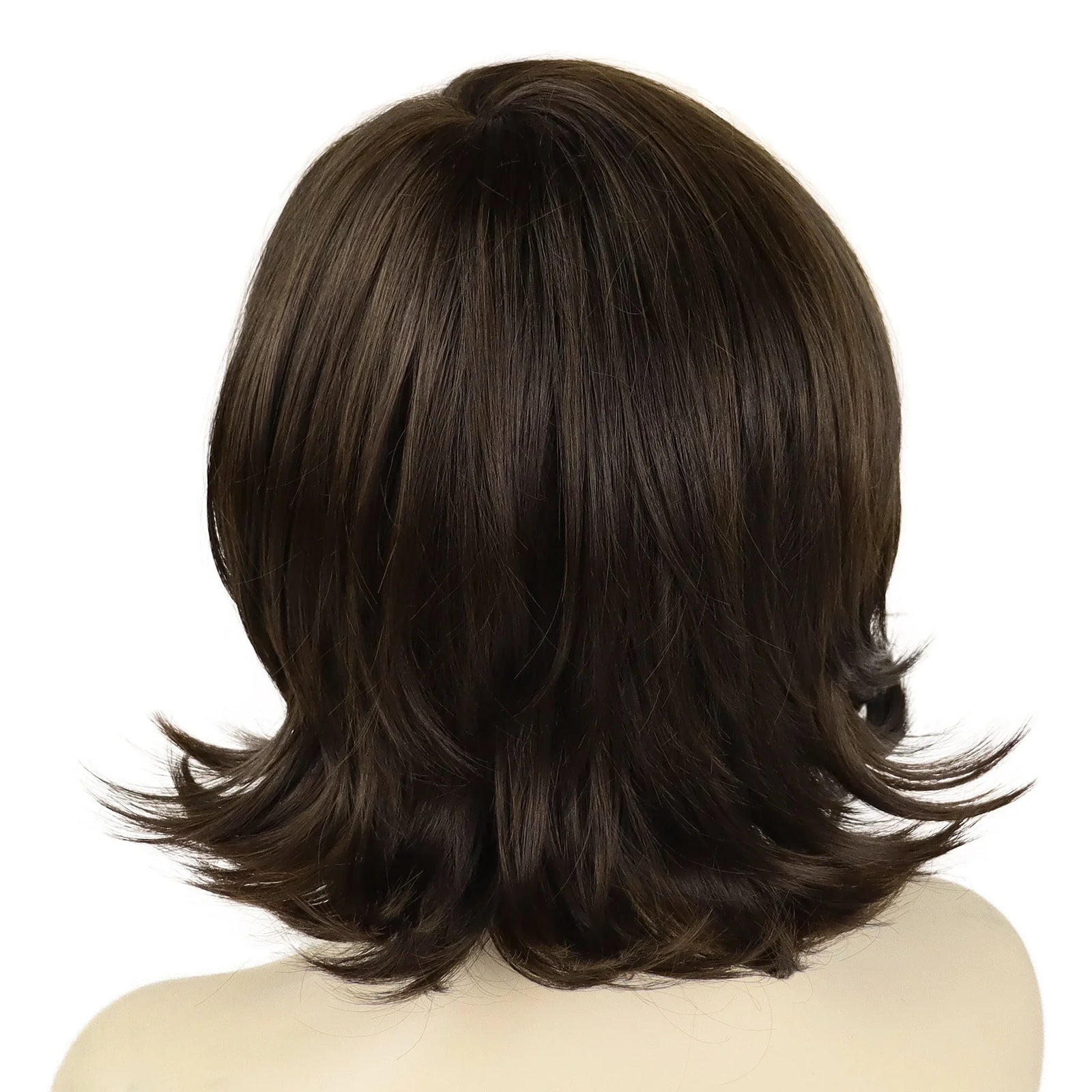 Synthetic Brown Wigs for White Woman Short Curly Wig with Side Bangs Mix Brown Wig for Seniors Women Old Lady Wig