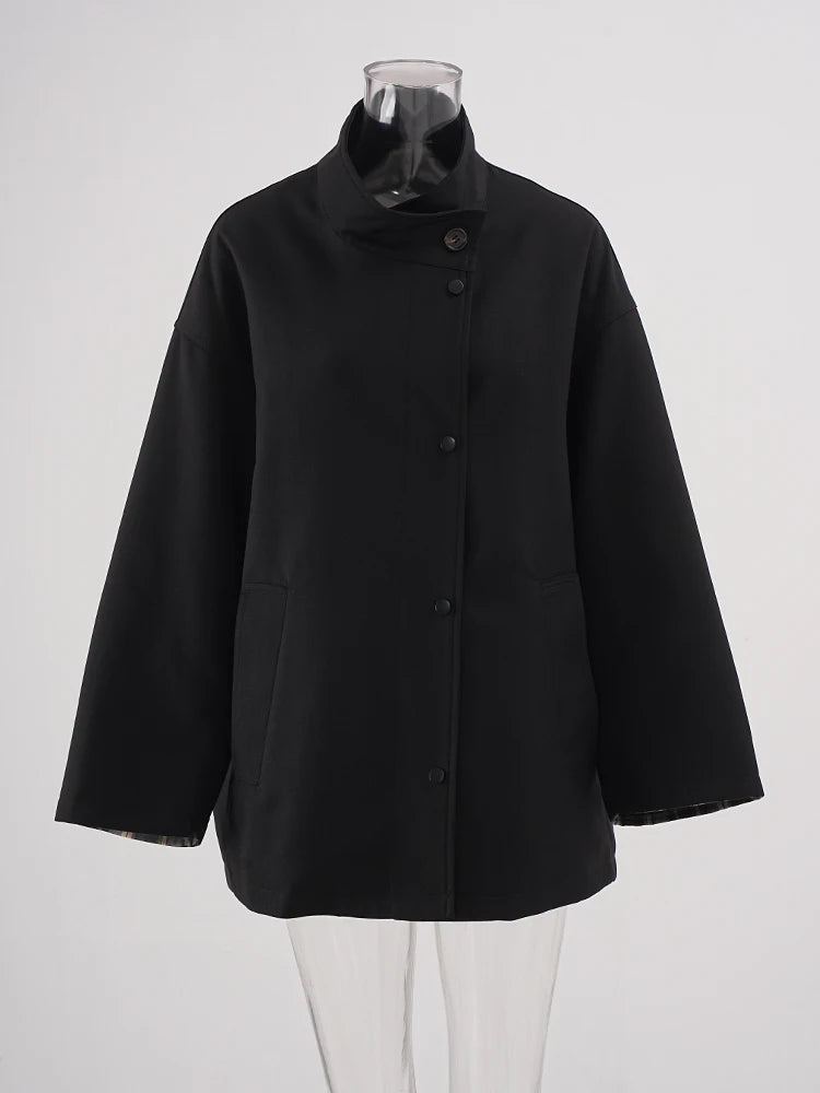 Women Khaki Big Size Casual Trench New Stand Collar Long Sleeve Windbreaker Fashion Tide Spring Autumn 2025 CPG2470