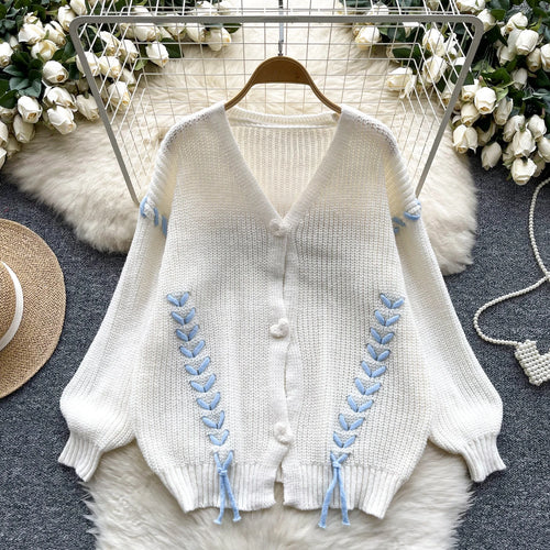 Load image into Gallery viewer, 2024 New Autumn Winter Black Beige Single Breasted Cardigan Sweater Women Thick V Neck Casual Long Sleeved Knitted Top Versatile
