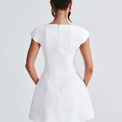 Load image into Gallery viewer, Square Collar Short Sleeve Mini Dress For Women Robe New Fashion Solid A-line Loose High Waist Short Dress Elegant
