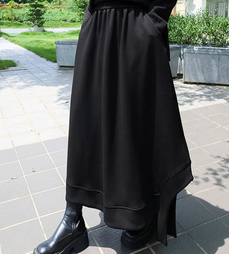 High Elastic Waist Black Irregular Hem Pocket A-line Half-body Skirt Women Fashion Tide New Spring Autumn 2025 1DJ0942