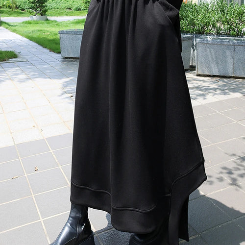 Load image into Gallery viewer, High Elastic Waist Black Irregular Hem Pocket A-line Half-body Skirt Women Fashion Tide New Spring Autumn 2025 1DJ0942
