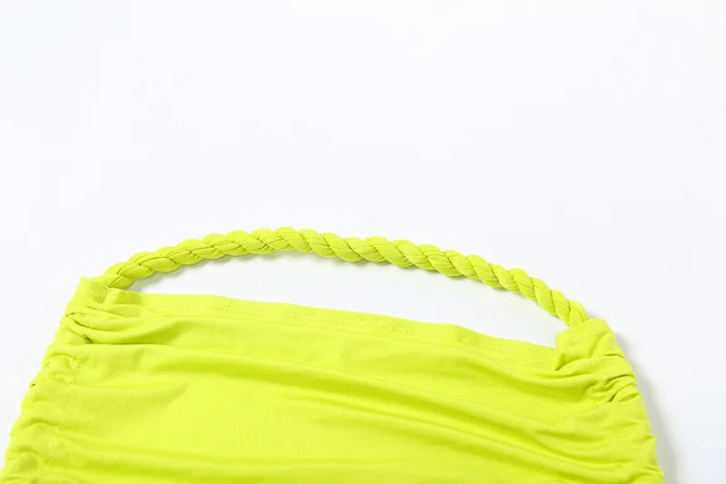 Green Sexy Two Piece Sets Women Oblique Shoulder Crop Tops And Maxi Skirt Female Thigh High Split Ruched Long Dress