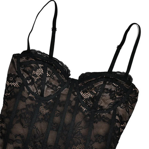 Load image into Gallery viewer, Black Lace Puffball Sexy Mini Dress For Women Fashion Lace-up Sheer Long Flare Sleeve High Waist Club Party Dress
