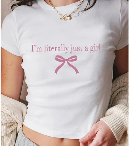 Women Summer Slogan Bow Detail-Knot Print Round Neck Short Sleeve Casual T-Shirt