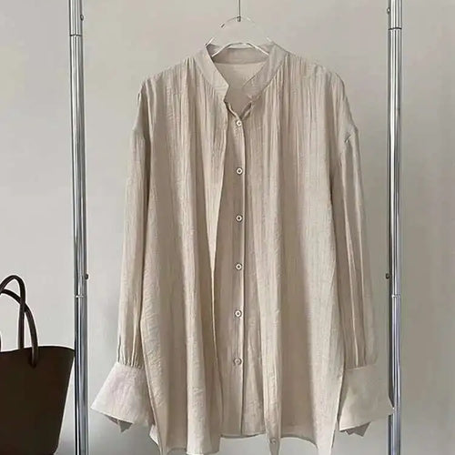 Load image into Gallery viewer, Women Apricot Cross Bandage Blouse New Stand Collar Long Sleeve Loose Fit Shirt Fashion Tide Spring Autumn 2025 1DF1552
