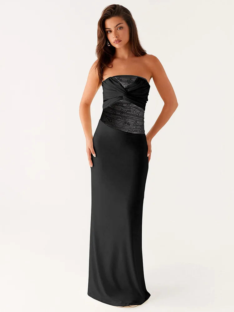 Off-shoulder Backless Sexy Maxi Dress Women Gown Fashion Patchwork See Through Lace Sleeveless Beach Long Dress 2025