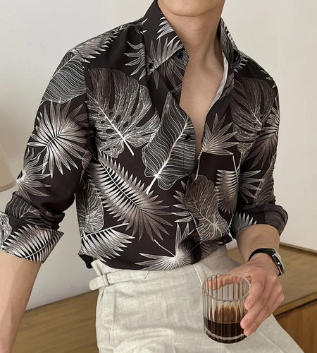 Printing Design Men's Shirts New British Long Sleeve Clothing Loose Lape Collar Single Breasted Male Top Summer 2025 9W1574