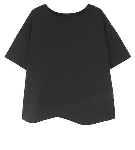 Women Green Color-block Big Size Irregular T-shirt New Round Neck Short Sleeve Fashion Tide Spring Summer 2025 1DH6013