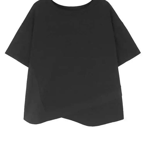 Load image into Gallery viewer, Women Green Color-block Big Size Irregular T-shirt New Round Neck Short Sleeve Fashion Tide Spring Summer 2025 1DH6013
