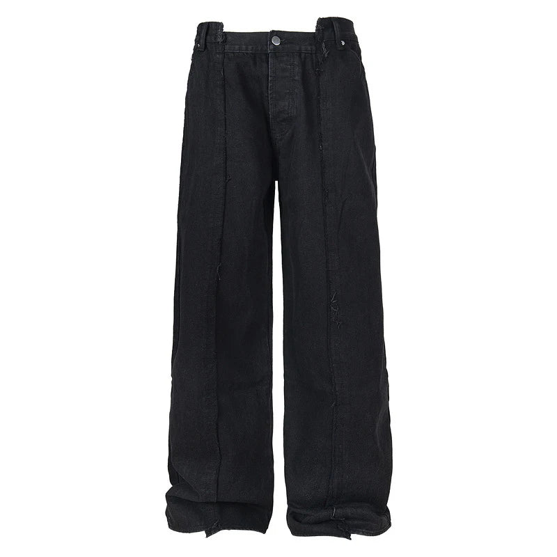 Men's Jeans Edge Splicing Design New American Style Washed Straight Wide Leg Line Trendy Male Casual Toursers Summer 9W1887