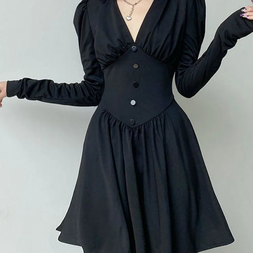 Load image into Gallery viewer, Office Ladies Wrap Bodycon Black Dress Women Korean Style Slim Short Dresses Party Autumn Long Sleeve Robes Kpop
