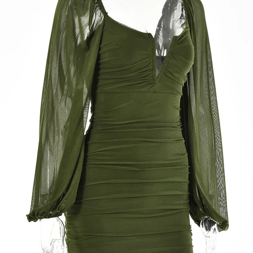 Load image into Gallery viewer, Backless Pleated Dress Women New Year 2022 Elegant Casual Solid Double Layer Mesh Mini Evening Dresses Female Clothing
