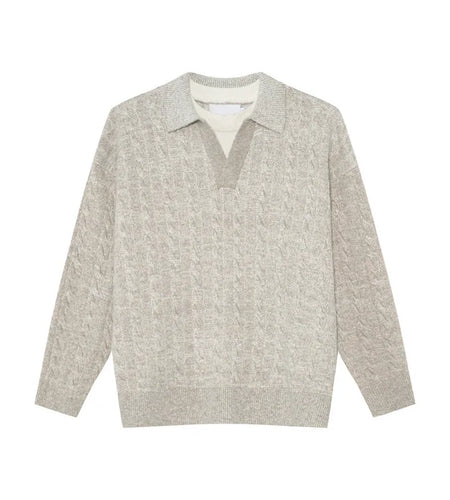 Korean Style Men's Knitting Sweaters Faker Two-piece Turn-down Collar Tops Contrast Color Loose Pullover Male Knits 9C8903