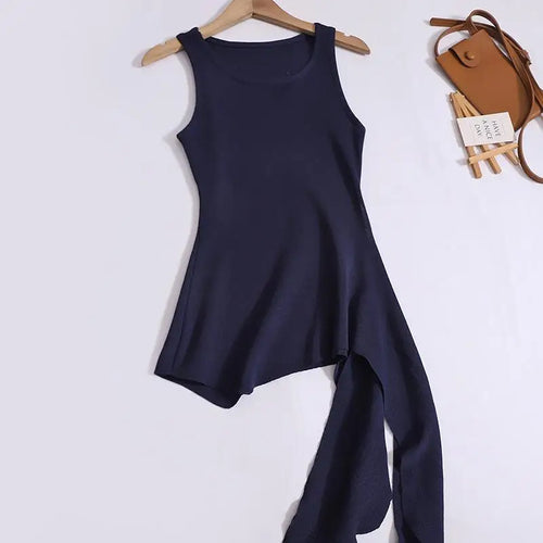 Load image into Gallery viewer, Summer Solid Round Neck Sexy Irregular Bandage Knitted Vest Women Sleeveless Holiday Versatile Tops Casual Streetwear clothing
