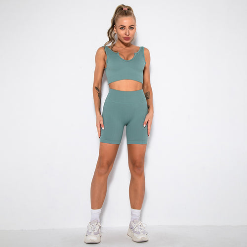 Load image into Gallery viewer, 2 Piece Gym Set Women Seamless Leggings Sports Bra Workout Shorts Set Fitness Crop Top Running Outfit Suit Tracksuit Clothing
